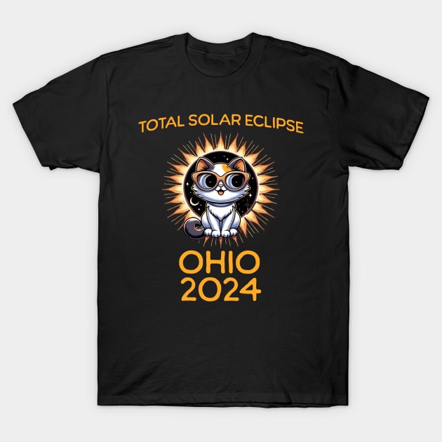 Funny Cat Sunglasses Total Solar Eclipse April 2024 Ohio T-Shirt by JoeStylistics